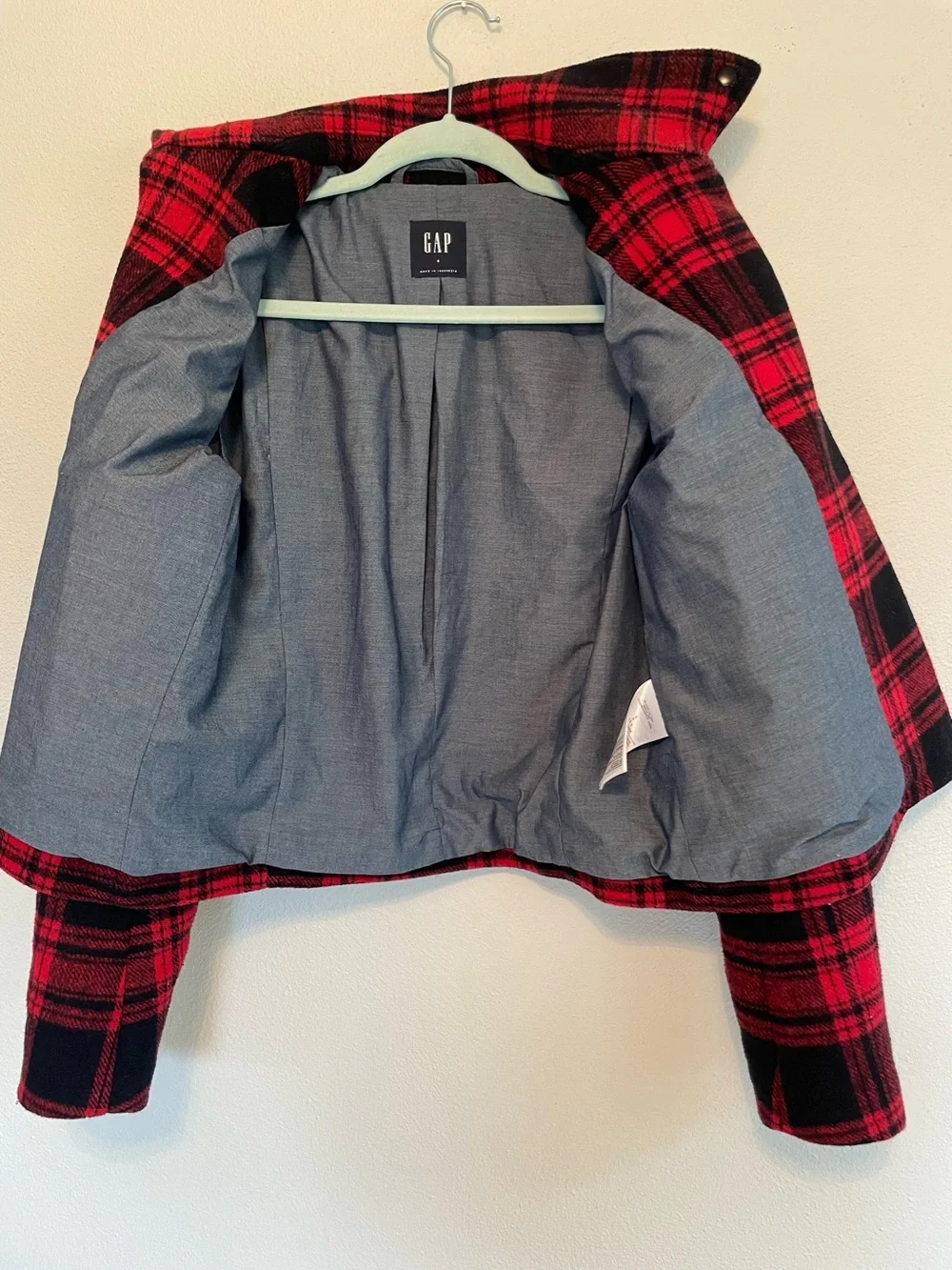 Gap Red Buffalo Plaid Wool Blend Moto Jacket Grunge Zip small